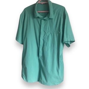MEC XL Men’s Gorpcore Teal Green Snap Button Short Sleeve Shirt